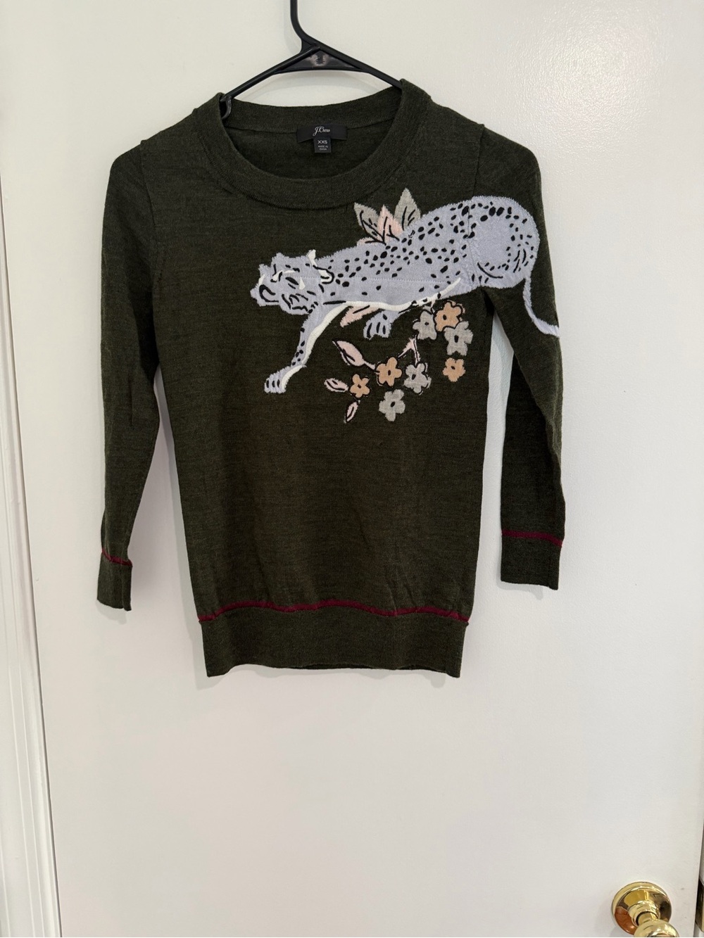J.Crew Sweater XXS Olive Green Leopard Floral Woodland Cottagecore Fairycore